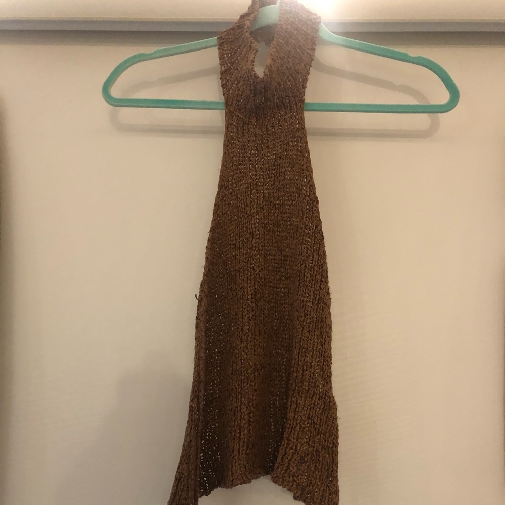 BCBG Women’s size LARGE brown/gold crochet halter
